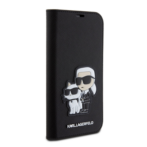 Zastitna maska (futrola) Karl Lagerfeld Saffiano BP Nft Karl&Choupette - iPhone 15 crna (KLBKP15SSANKCPK).