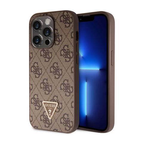 Zastitna maska (futrola) Guess Hc PU Leather 4G Triangle Strass - iPhone 15 Pro 6.1 braon (GUHCP15LP4TDPW).