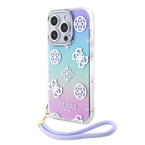 Zastitna maska (futrola) Guess Hc PC TPU Iridescent Glitter Pattern Peony Cordstrap - iPhone 15 Pro 6.1 ljubicasta (GUHCP15LHPELISU).