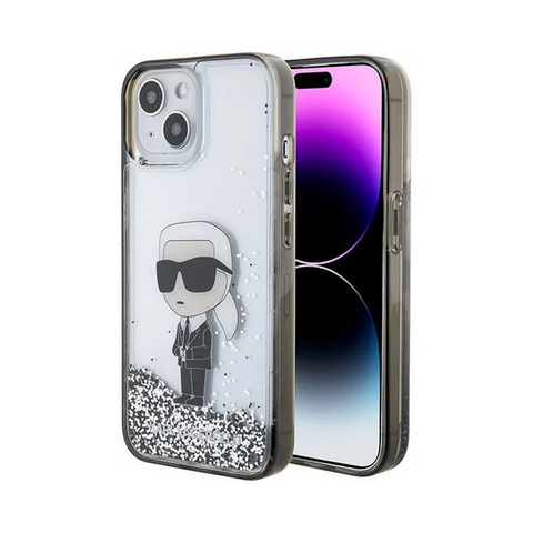 Zastitna maska (futrola) Karl Lagerfeld Hc Liquid Glitter Ikonik - iPhone 15 Transparent (KLHCP15SLKKNSK).