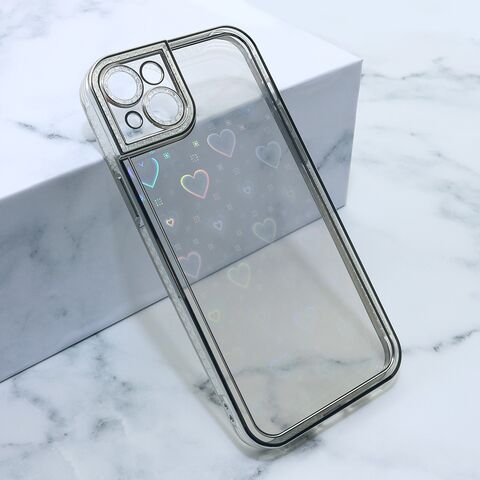 Zastitna maska (futrola) Heart IMD - iPhone 14 Plus srebrna (MS).