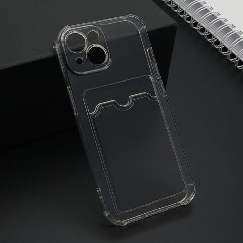 Zastitna maska (futrola) Transparent CARD POCKET - iPhone 15 siva (MS).