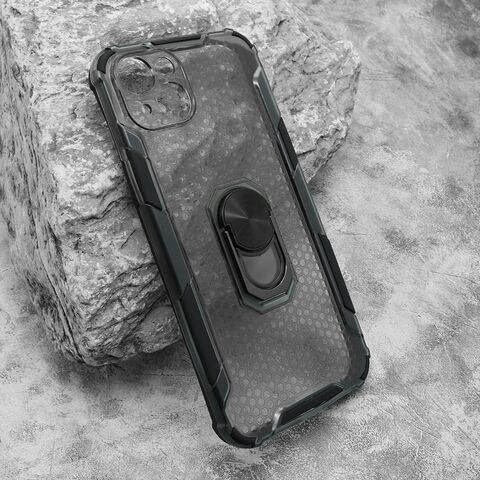 Zastitna maska (futrola) DEFENDER RING providna - iPhone 15 Plus crna (MS).