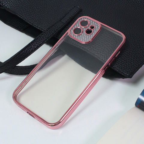 Zastitna maska (futrola) Silikon Camera Diamond iPhone 12 6.1 roze.