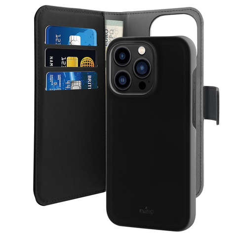 Zastitna maska (futrola) Puro novcanik 2u1 - iPhone 14 Pro crna.