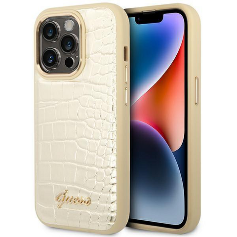 Zastitna maska (futrola) Guess Hc PU Croco Metal Outline - iPhone 14 Pro zlatna (GUHCP14LHGCRHD).