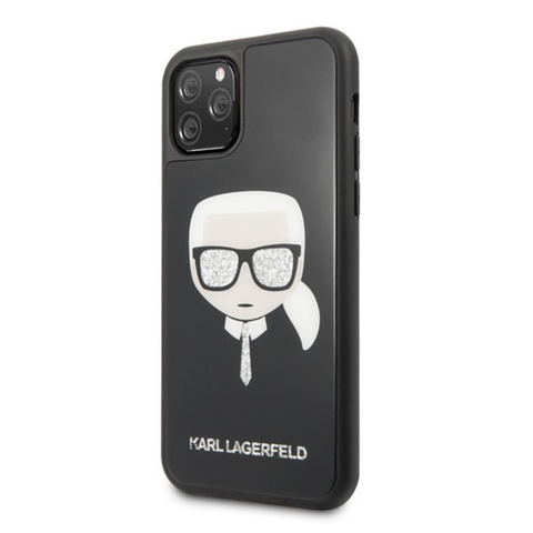 Zastitna maska (futrola) Karl Lagerfeld Double Layers Glitter Head - iPhone 11 Pro crna (KLHCN58DLHBK).