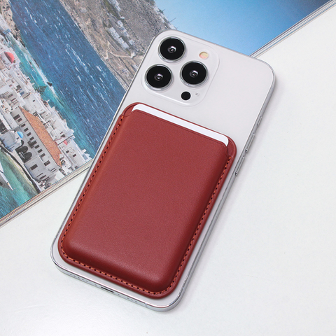Zastitna maska (futrola) Leather Magsafe Pocket - iPhone 14 bordo.