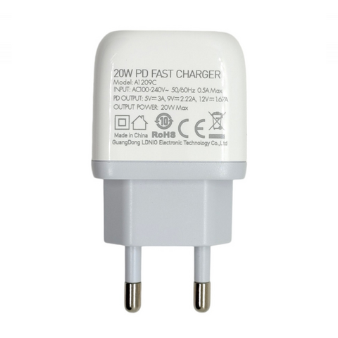 Kucni punjac LDNIO A1209C PD, 20W sa Type C na Type C kablom beli.