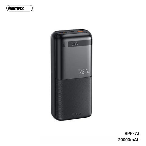 Univerzalna Back Up Baterija prenosiva baterija REMAX Piloteer Series RPP-72 20W+22.5W Fast Charging 20000mAh crni.